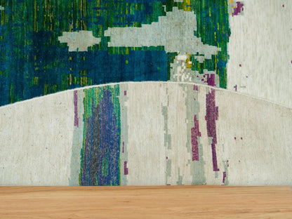 Modern / Contemporary hand-knotted wool/silk rug in Multicolored, 13'8" x 13'8" — SKU O090265 (view 4)