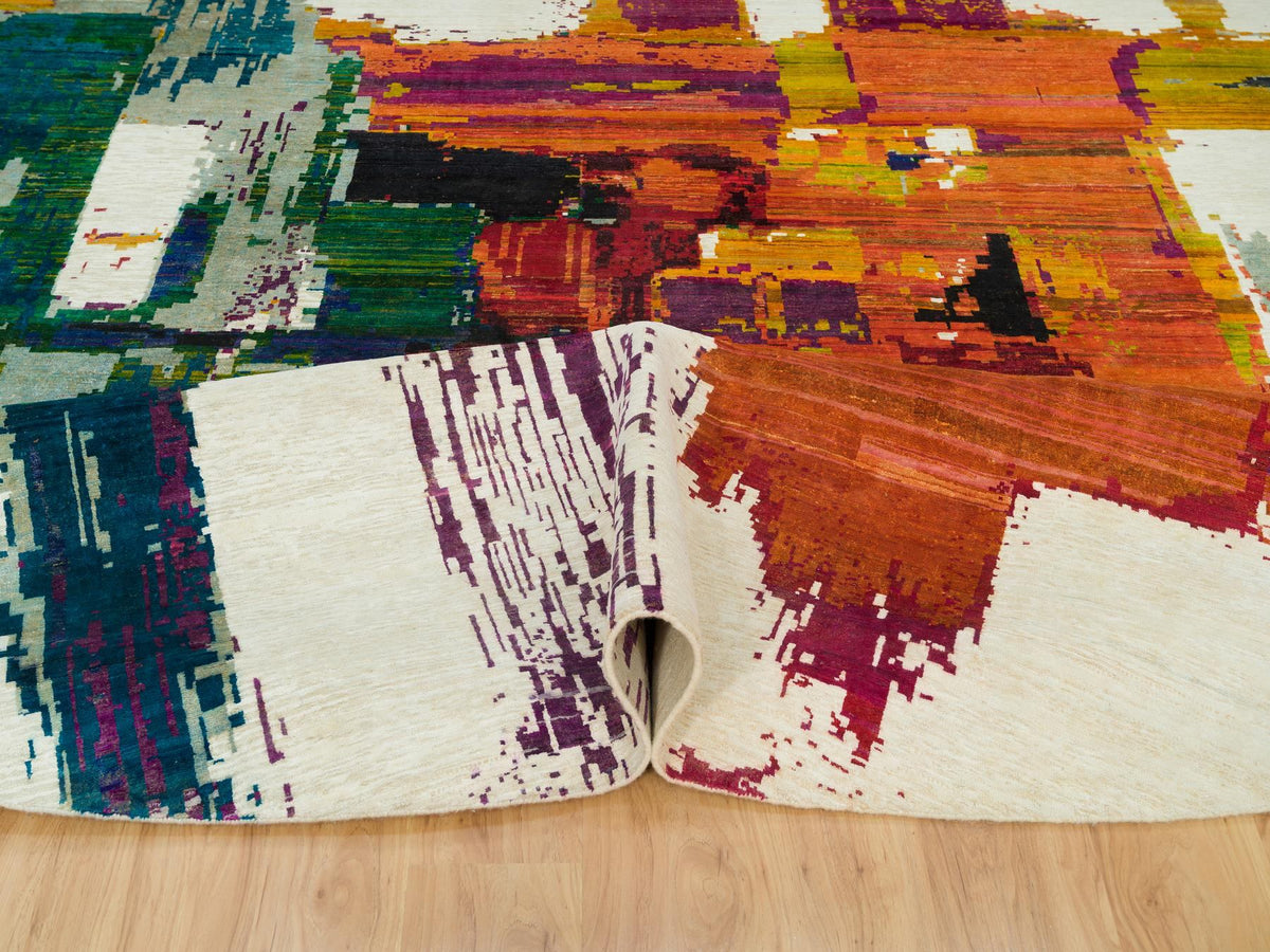 Modern / Contemporary hand-knotted wool/silk rug in Multicolored, 13'8" x 13'8" — SKU O090265 (view 5)