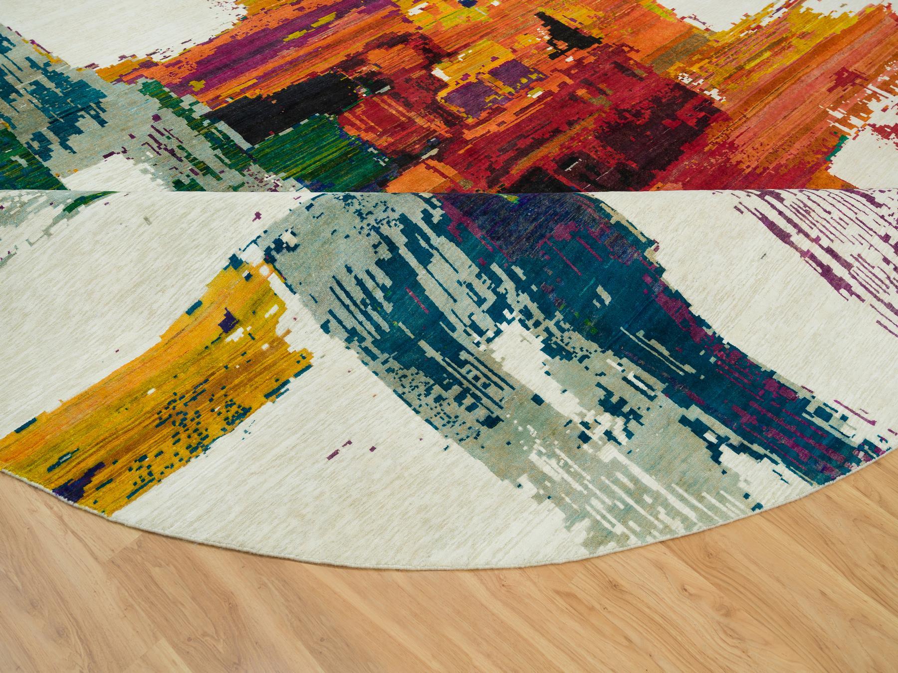 Modern / Contemporary hand-knotted wool/silk rug in Multicolored, 13'8" x 13'8" — SKU O090265 (view 6)