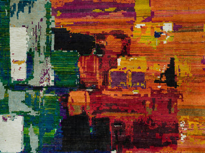 Multicolored 13'8" x 13'8" Modern / Contemporary Hand knotted Wool/Silk Rug - Sku: O090265