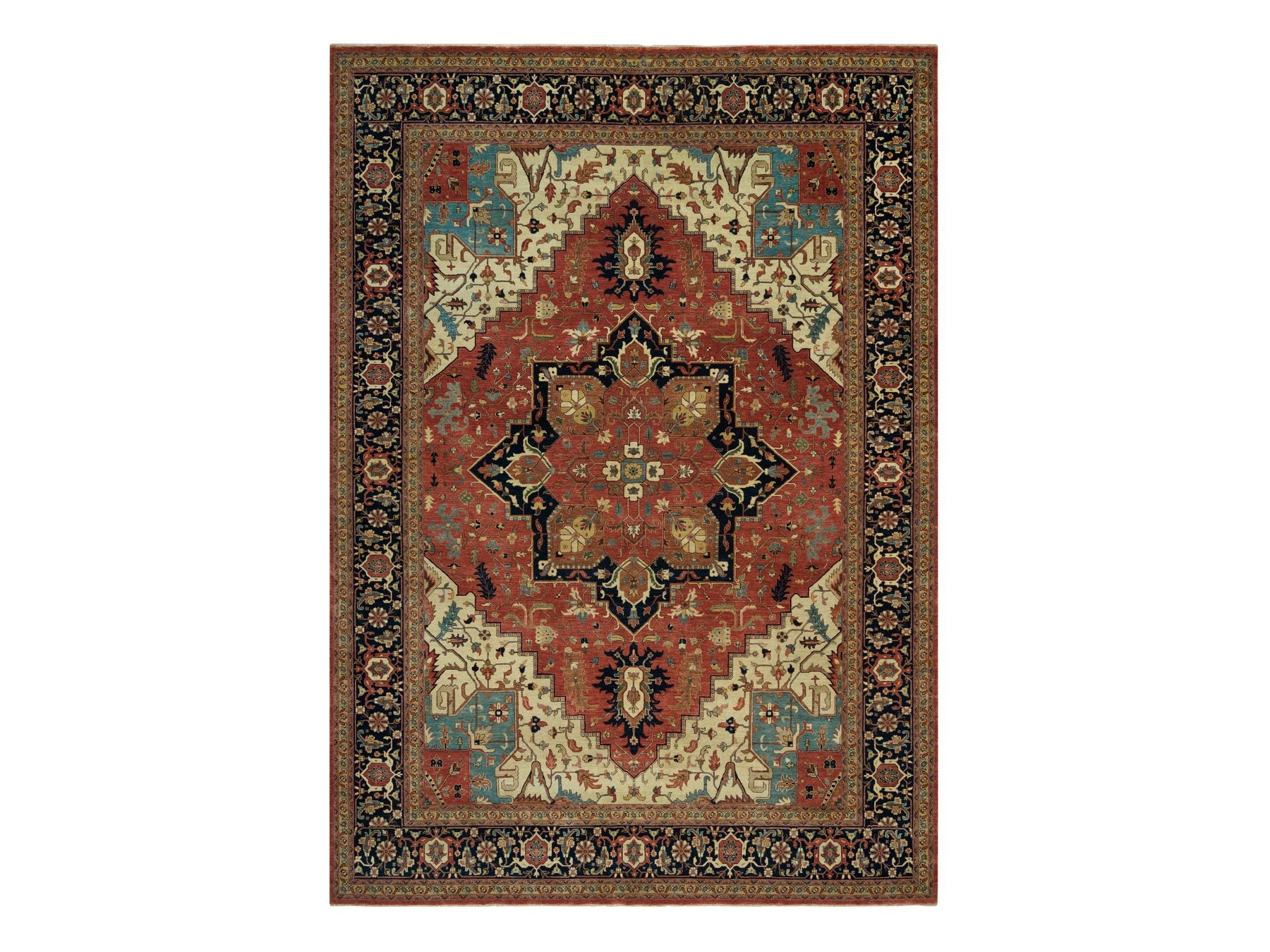 Heriz Heriz hand-knotted wool rug in Red & Blue, 9'11" x 14' — SKU O090268