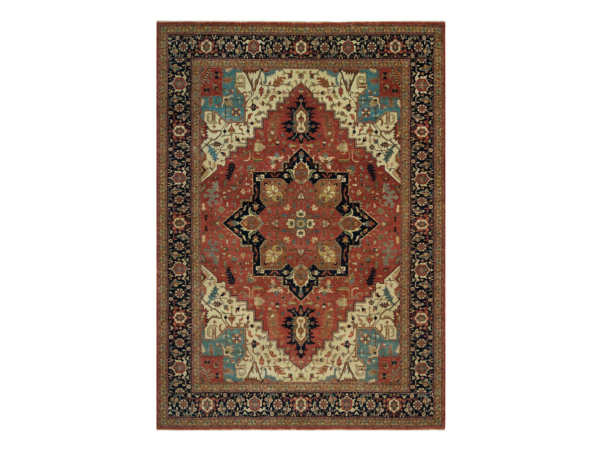 Heriz Heriz hand-knotted wool rug in Red & Blue, 9'11" x 14' — SKU O090268