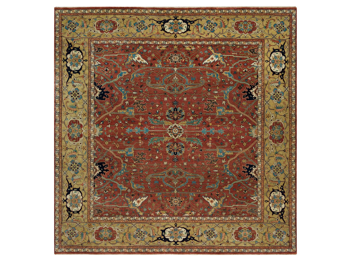 Heriz Heriz hand-knotted wool rug in Red & Gold, 10'1" x 10'3" — SKU O090269