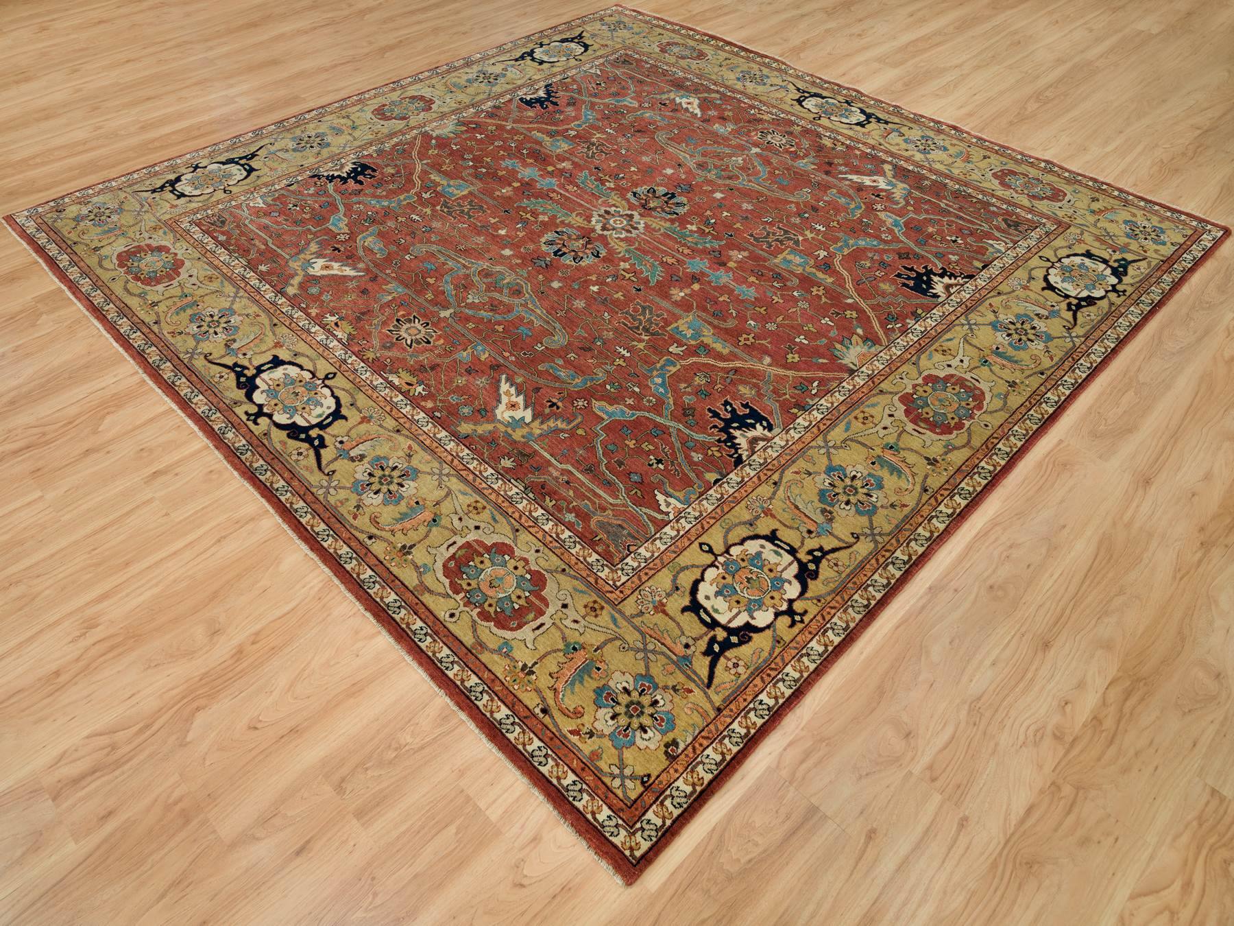 Heriz Heriz hand-knotted wool rug in Red & Gold, 10'1" x 10'3" — SKU O090269 (view 3)