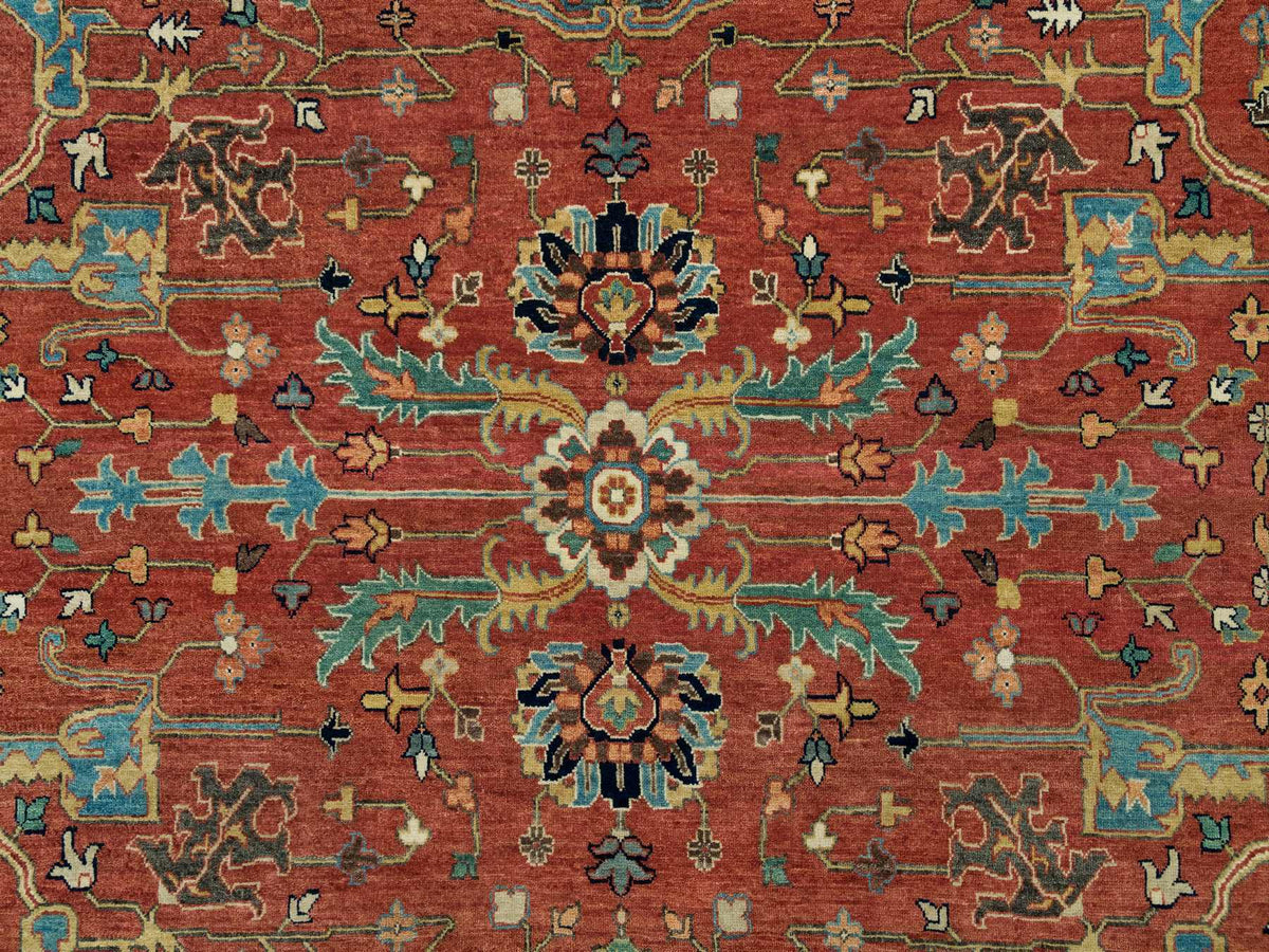 Heriz Heriz hand-knotted wool rug in Red & Gold, 10'1" x 10'3" — SKU O090269 (view 8)