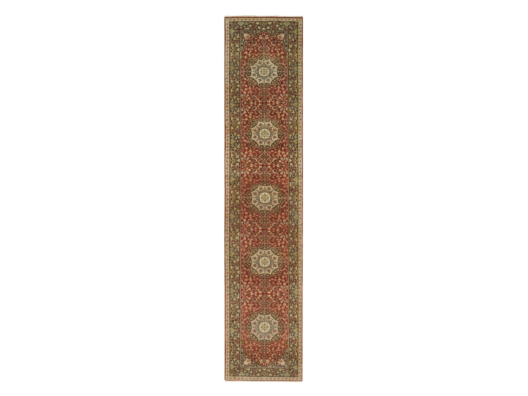Tabriz Fine Oriental hand-knotted wool runner in Red & Brown, 2'7" x 12'4" — SKU O090282