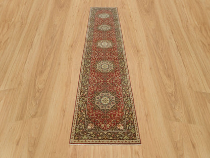 Tabriz Fine Oriental hand-knotted wool runner in Red & Brown, 2'7" x 12'4" — SKU O090282 (view 2)