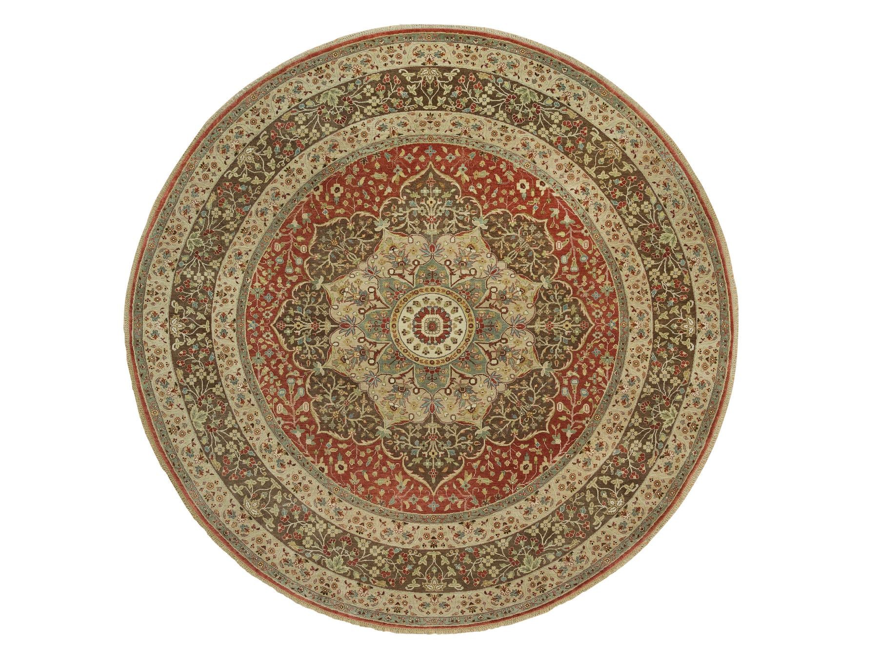 Tabriz Fine Oriental hand-knotted wool rug in Red & Brown, 10' x 10' — SKU O090287