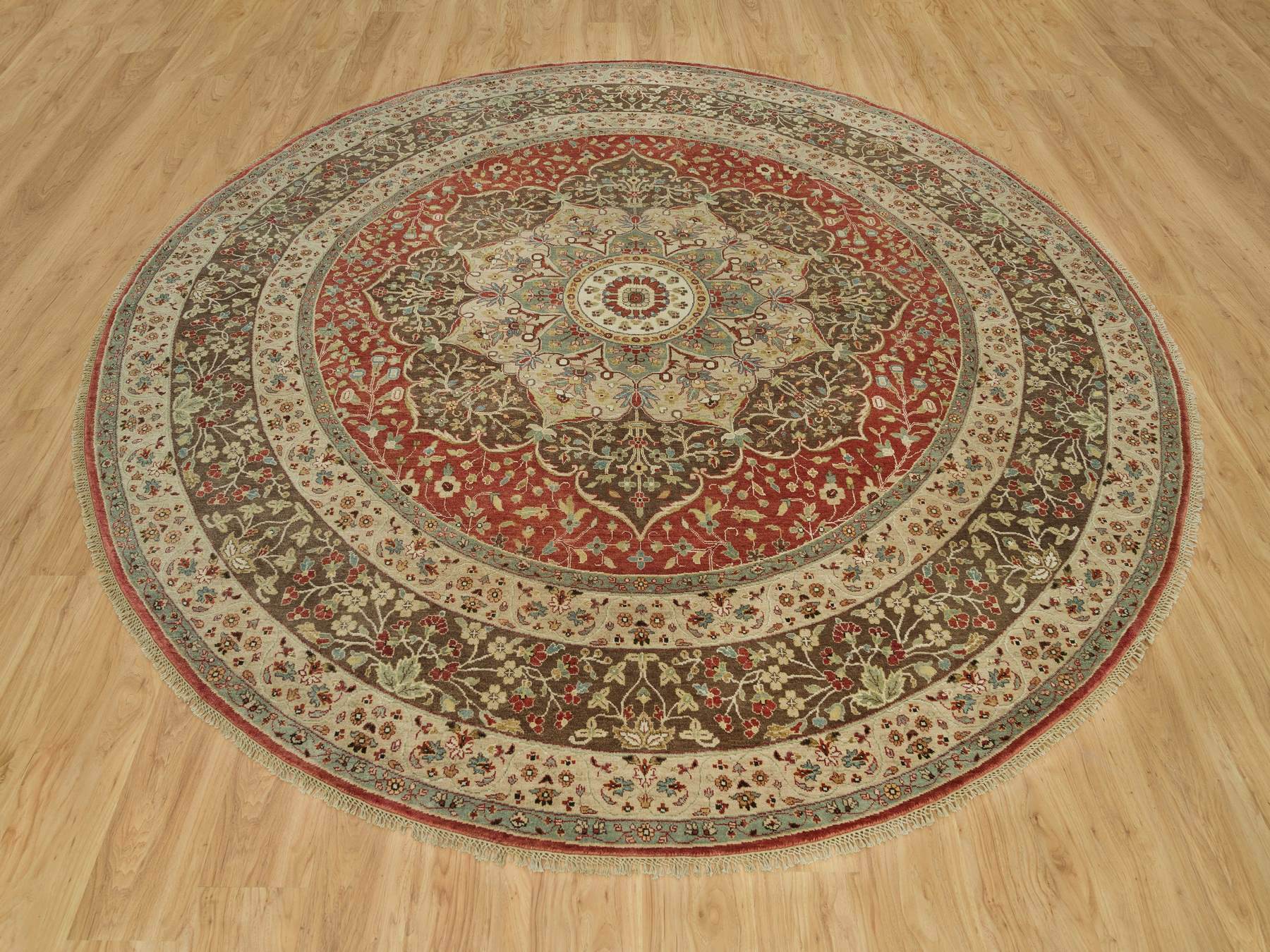 Tabriz Fine Oriental hand-knotted wool rug in Red & Brown, 10' x 10' — SKU O090287 (view 2)