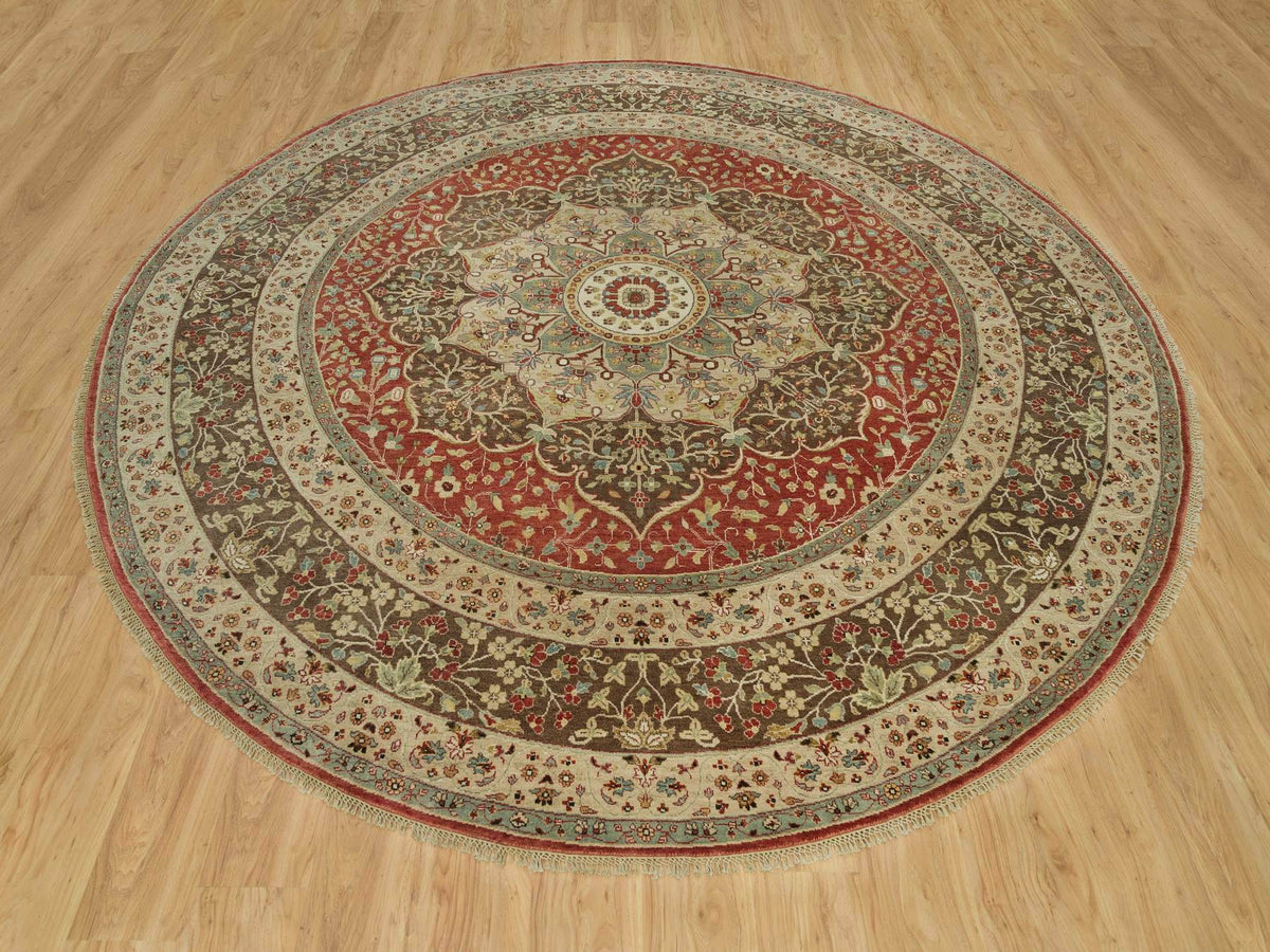 Tabriz Fine Oriental hand-knotted wool rug in Red & Brown, 10' x 10' — SKU O090287 (view 2)