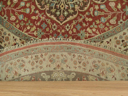 Tabriz Fine Oriental hand-knotted wool rug in Red & Brown, 10' x 10' — SKU O090287 (view 4)