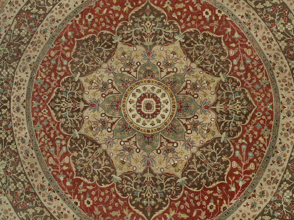 Tabriz Fine Oriental hand-knotted wool rug in Red & Brown, 10' x 10' — SKU O090287 (view 8)