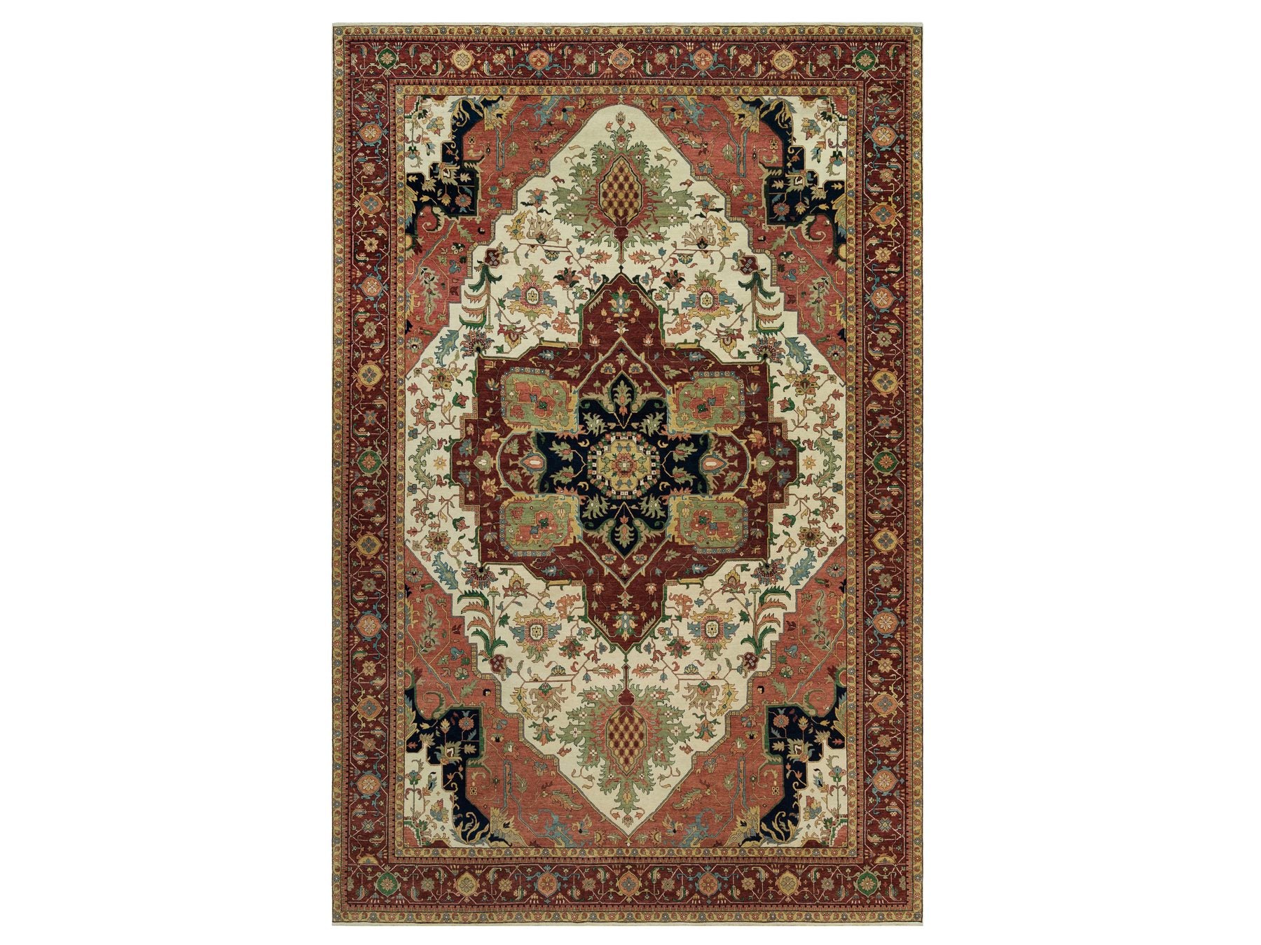 Heriz Heriz hand-knotted wool rug in Ivory & Red, 11'9" x 18'2" — SKU O090291