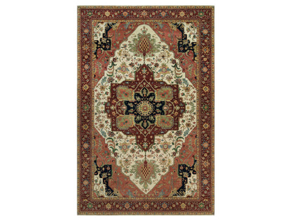Heriz Heriz hand-knotted wool rug in Ivory & Red, 11'9" x 18'2" — SKU O090291