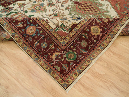 Heriz Heriz hand-knotted wool rug in Ivory & Red, 11'9" x 18'2" — SKU O090291 (view 6)