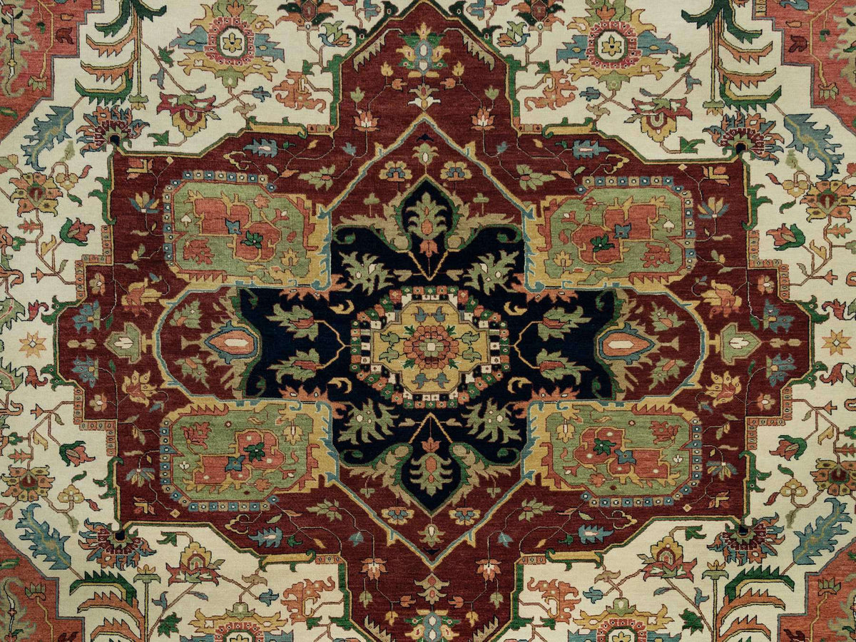 Heriz Heriz hand-knotted wool rug in Ivory & Red, 11'9" x 18'2" — SKU O090291 (view 8)
