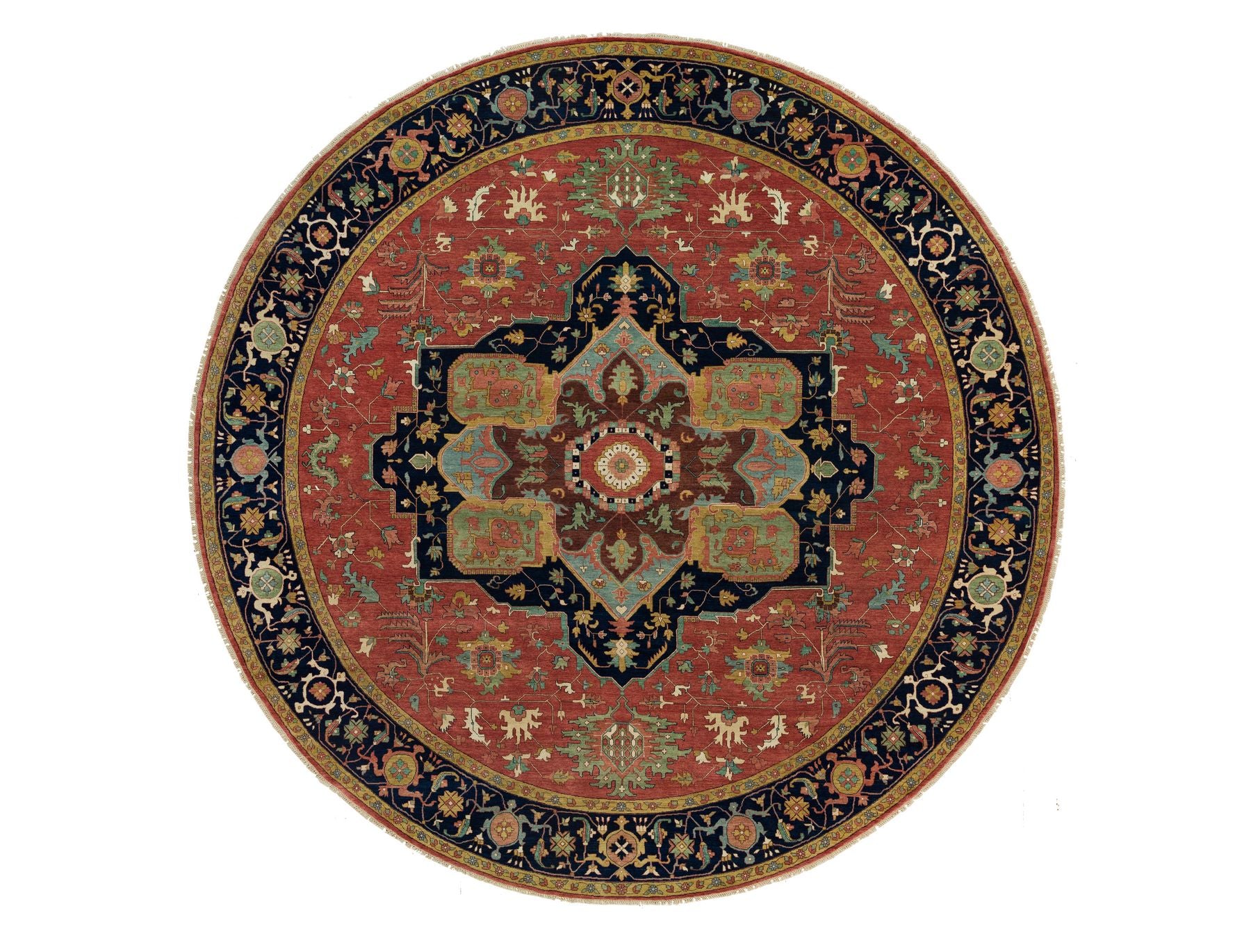 Heriz Heriz hand-knotted wool rug in Red & Blue, 13'11" x 13'11" — SKU O090297