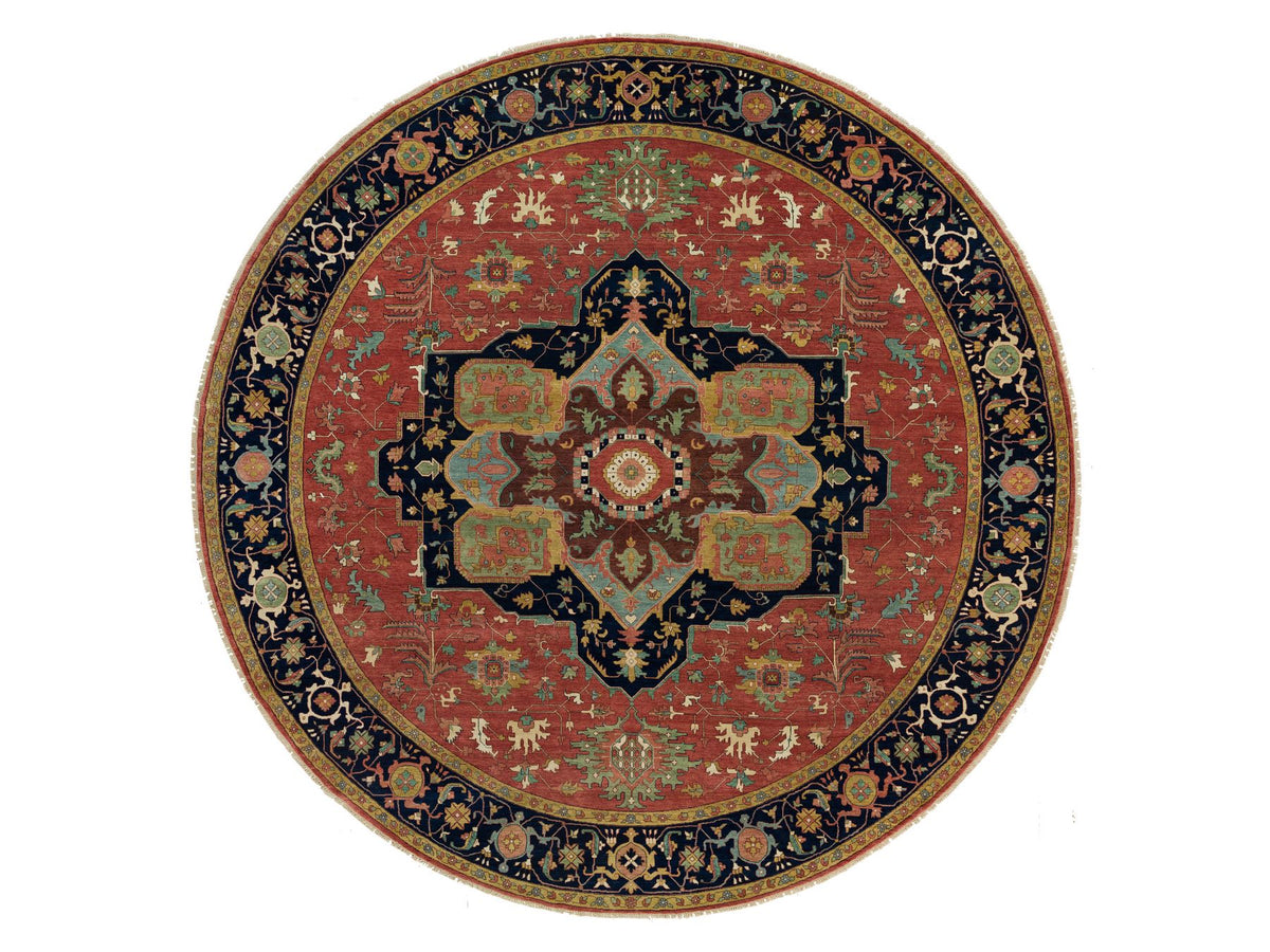 Heriz Heriz hand-knotted wool rug in Red & Blue, 13'11" x 13'11" — SKU O090297