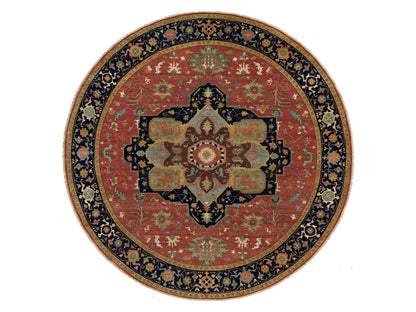 Heriz Heriz hand-knotted wool rug in Red & Blue, 13'11" x 13'11" — SKU O090297