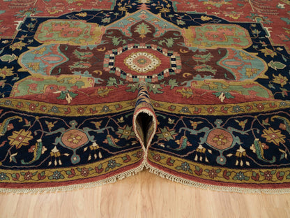 Red 13'11" x 13'11" Traditional Hand knotted Wool Rug - Sku: O090297
