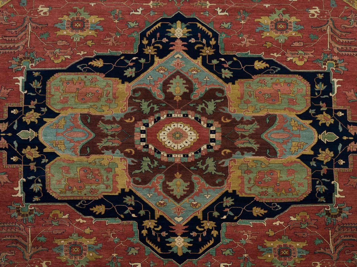 Heriz Heriz hand-knotted wool rug in Red & Blue, 13'11" x 13'11" — SKU O090297 (view 7)