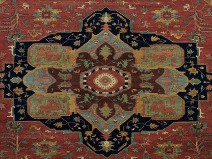 Heriz Heriz hand-knotted wool rug in Red & Blue, 13'11" x 13'11" — SKU O090297 (view 7)