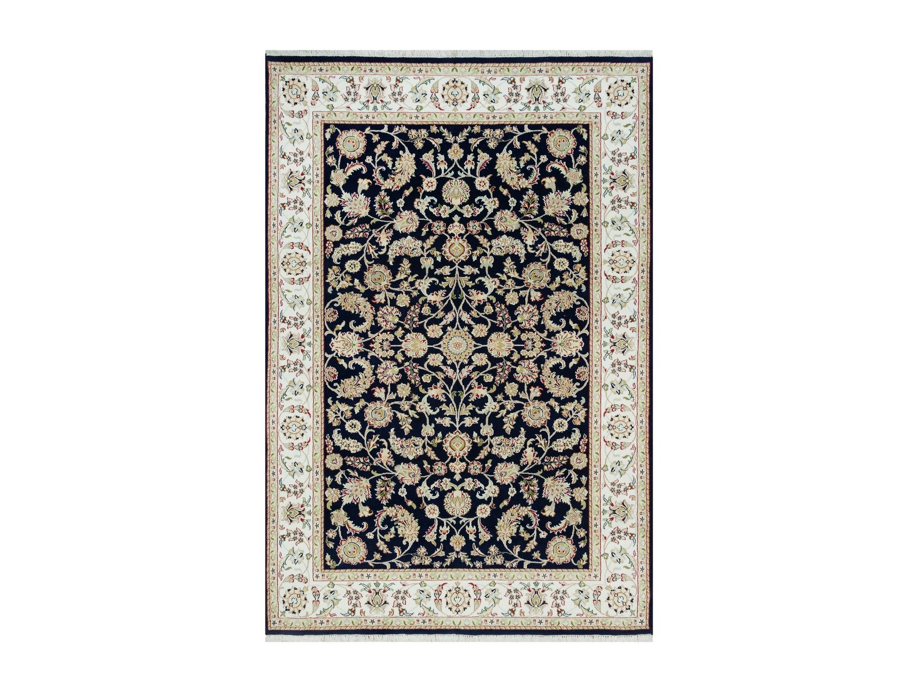 Nain Fine Oriental hand-knotted wool rug in Blue & Ivory, 6'1" x 9'1" — SKU O090311