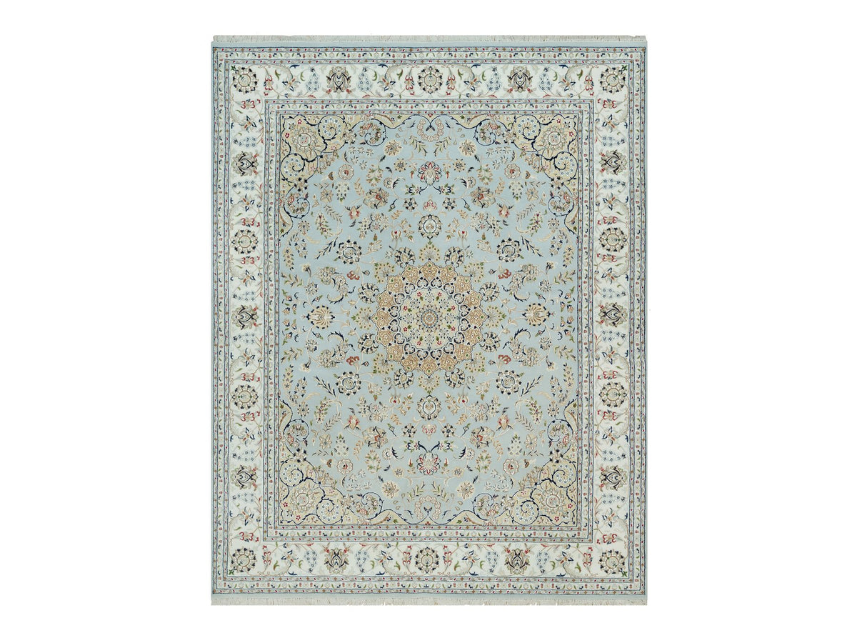 Nain Fine Oriental hand-knotted wool rug in Gray & Ivory, 7'7" x 9'9" — SKU O090319