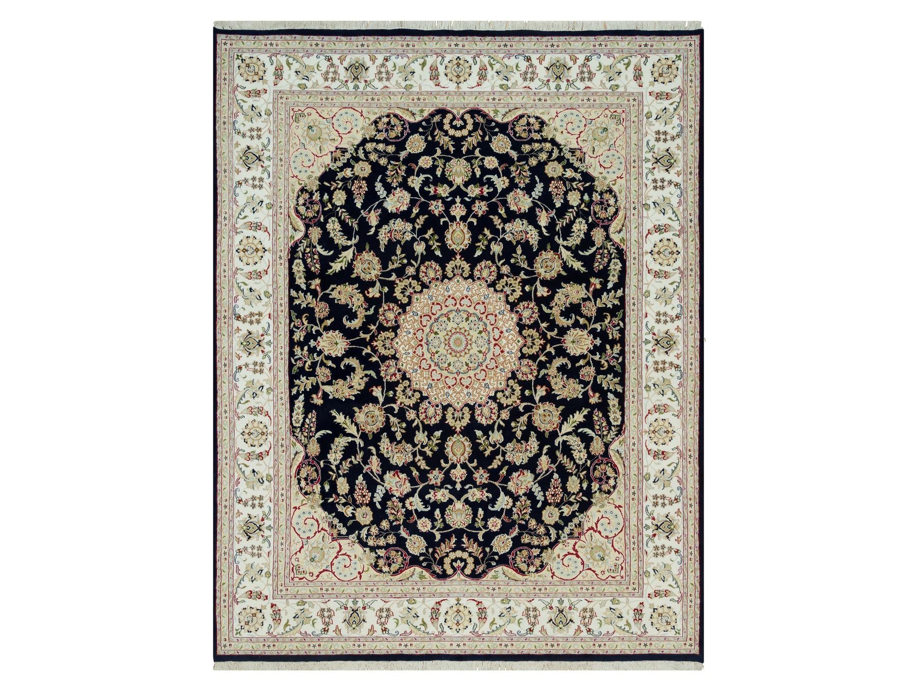 Nain Fine Oriental hand-knotted wool rug in Blue & Ivory, 7'11" x 10'1" — SKU O090320