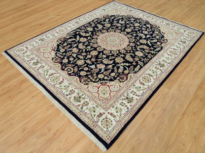 Blue 7'11" x 10'1" Fine Oriental Hand knotted Wool Rug - Sku: O090320