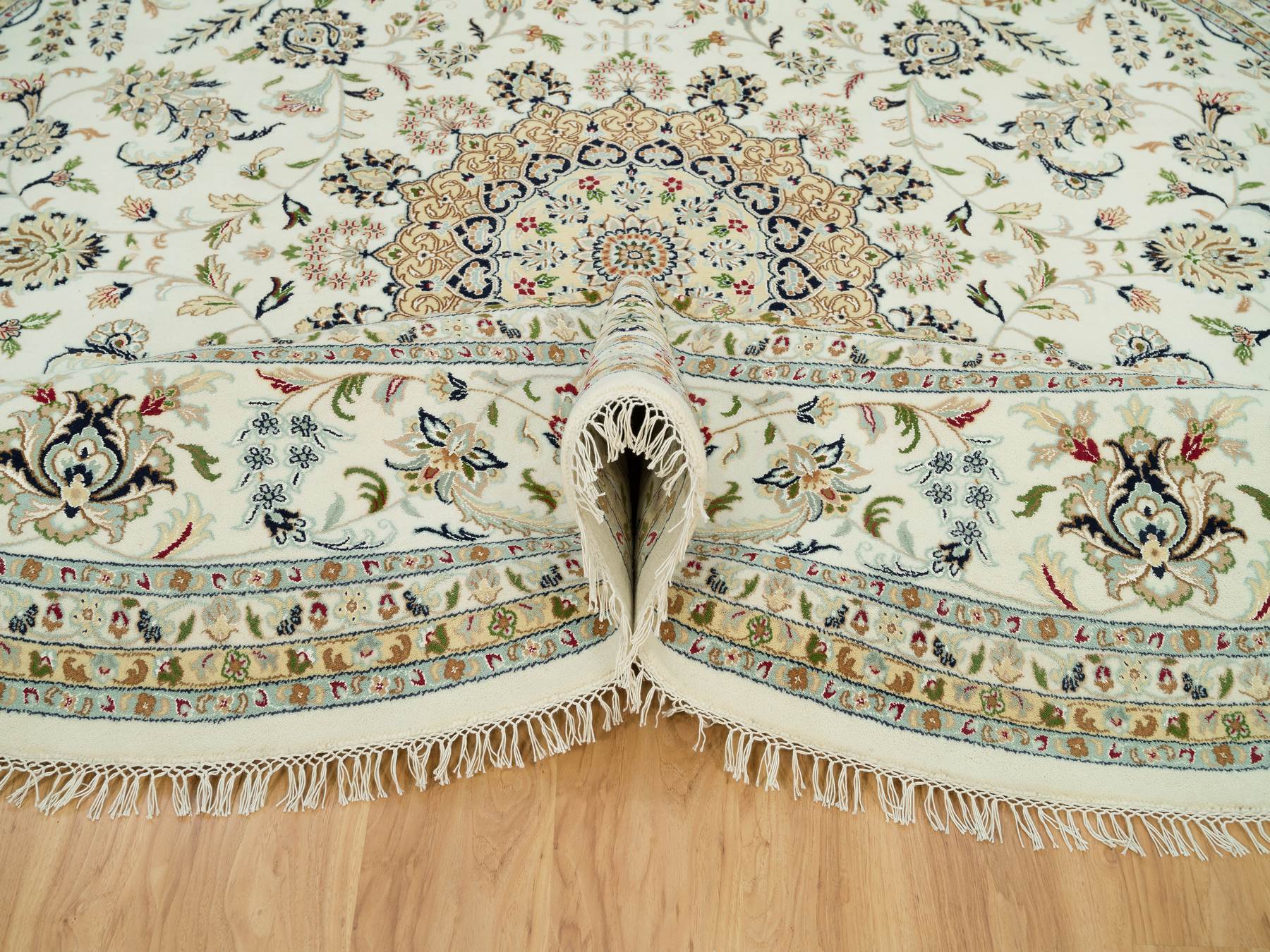 Nain Fine Oriental hand-knotted wool rug in Ivory, 12' x 12' — SKU O090329 (view 5)