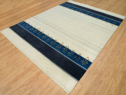 Gabbeh Modern / Contemporary hand-knotted wool rug in Ivory, 8'11" x 12'1" — SKU O090385 (view 3)
