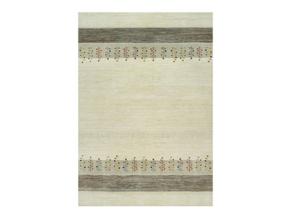 Gabbeh Modern / Contemporary hand-knotted wool rug in Ivory, 9'8" x 14' — SKU O090388