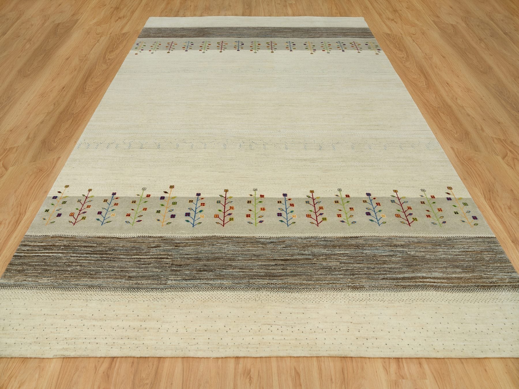 Gabbeh Modern / Contemporary hand-knotted wool rug in Ivory, 9'8" x 14' — SKU O090388 (view 2)