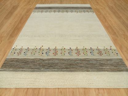 Gabbeh Modern / Contemporary hand-knotted wool rug in Ivory, 9'8" x 14' — SKU O090388 (view 2)