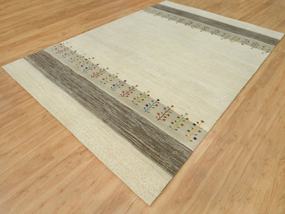Gabbeh Modern / Contemporary hand-knotted wool rug in Ivory, 9'8" x 14' — SKU O090388 (view 3)