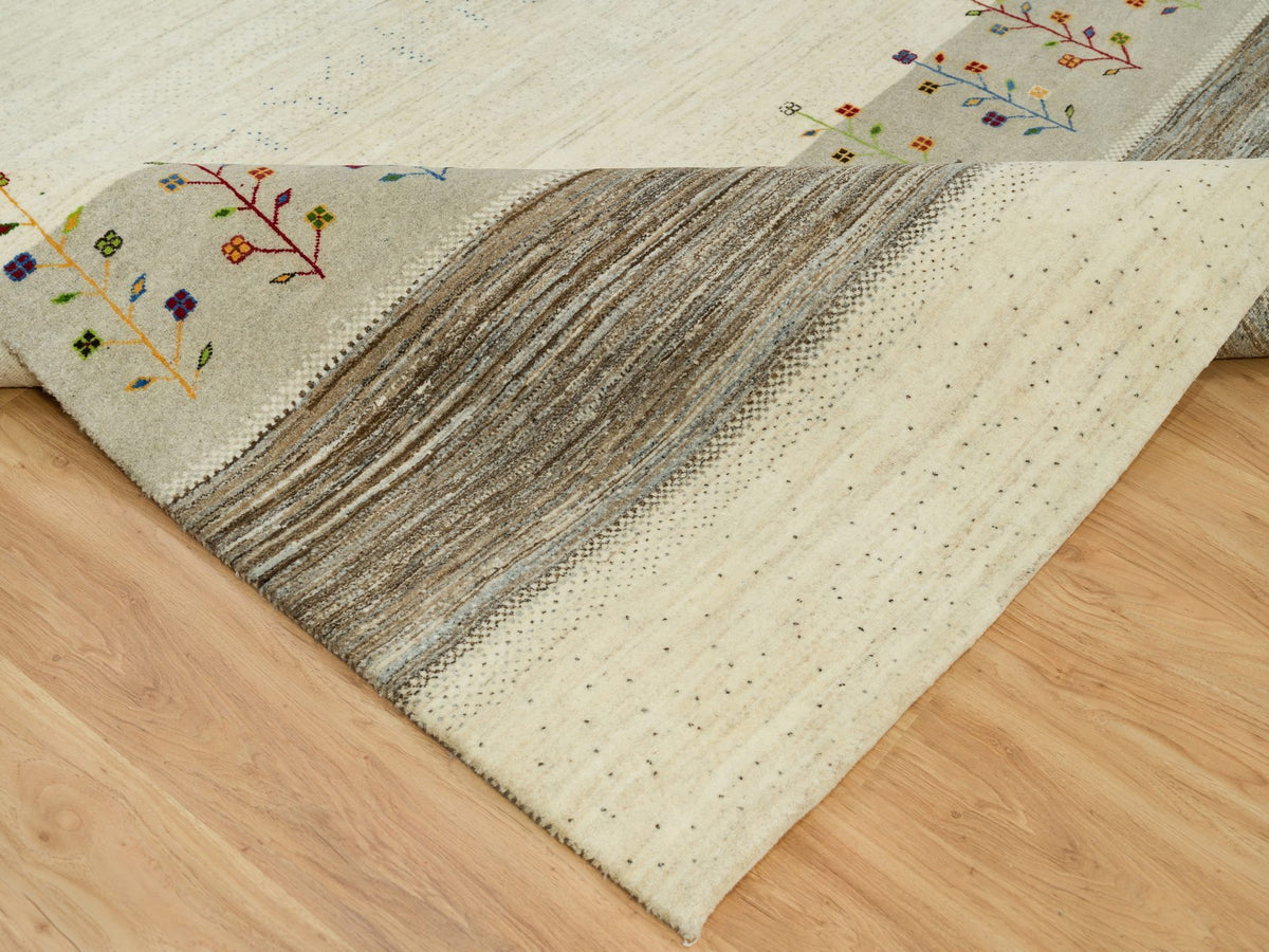 Gabbeh Modern / Contemporary hand-knotted wool rug in Ivory, 9'8" x 14' — SKU O090388 (view 6)