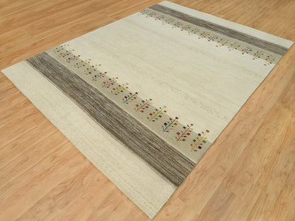 Ivory 8'9" x 11'8" Modern and Contemporary Hand knotted Wool Rug - Sku: O090393