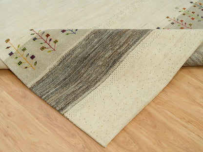 Gabbeh Modern / Contemporary hand-knotted wool rug in Ivory, 8'9" x 11'8" — SKU O090393 (view 6)