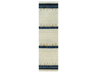 Gabbeh Modern / Contemporary hand-knotted wool runner in Ivory, 2'7" x 9'6" — SKU O090396