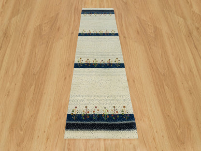 Gabbeh Modern / Contemporary hand-knotted wool runner in Ivory, 2'7" x 9'6" — SKU O090396 (view 2)
