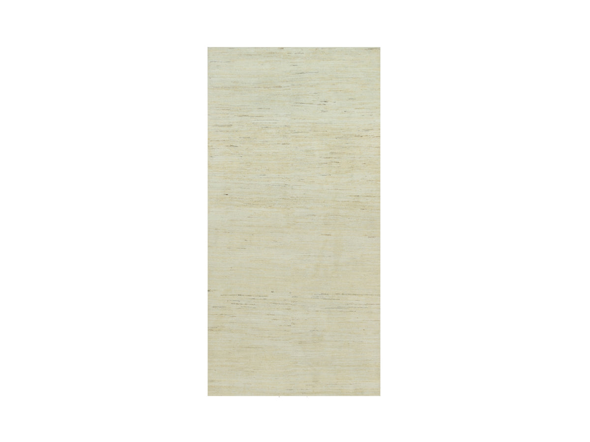 Gabbeh Modern / Contemporary hand-knotted wool runner in Ivory, 3'11" x 7'11" — SKU O090398