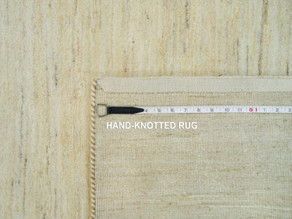 Gabbeh Modern / Contemporary hand-knotted wool runner in Ivory, 3'11" x 7'11" — SKU O090398 (view 8)