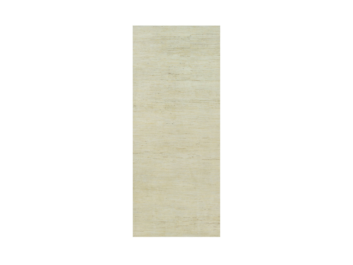 Gabbeh Modern / Contemporary hand-knotted wool runner in Ivory, 4'1" x 9'11" — SKU O090399