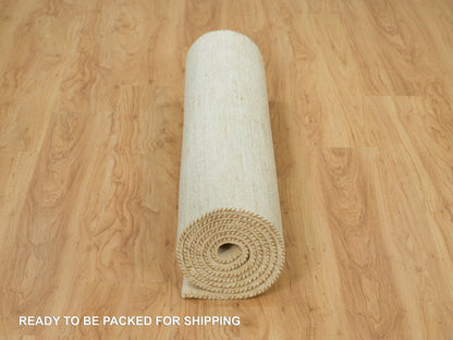 Gabbeh Modern / Contemporary hand-knotted wool runner in Ivory, 4'1" x 9'11" — SKU O090399 (view 6)
