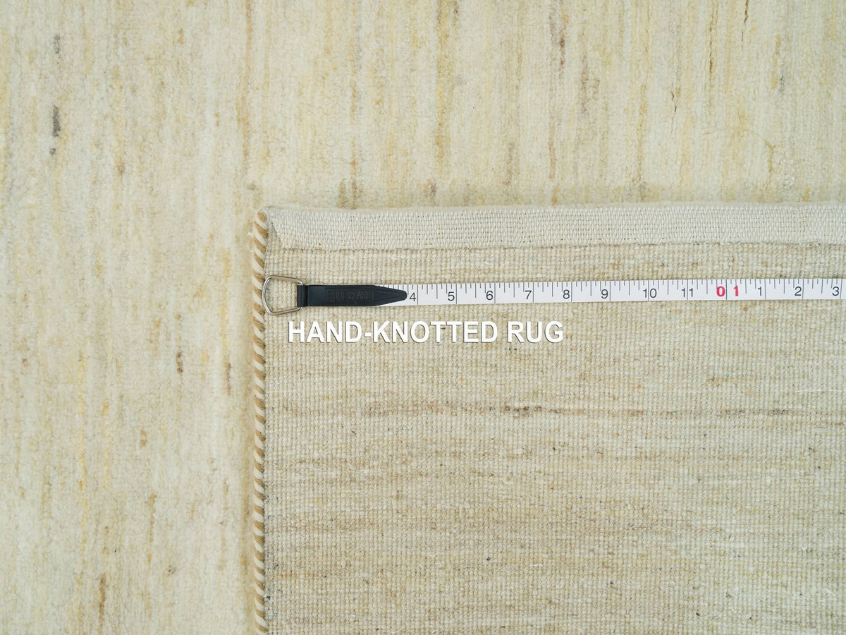Gabbeh Modern / Contemporary hand-knotted wool runner in Ivory, 4'1" x 9'11" — SKU O090399 (view 8)