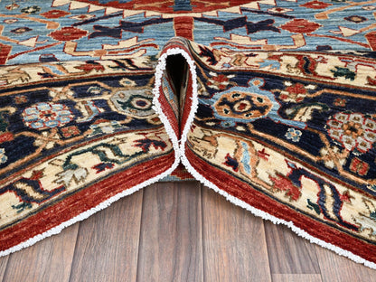 Heriz Oushak hand-knotted wool rug in Red & Midnight Blue, 8'1" x 9'8" — SKU O0903 (view 5)
