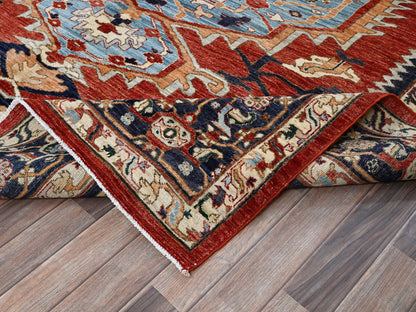 Heriz Oushak hand-knotted wool rug in Red & Midnight Blue, 8'1" x 9'8" — SKU O0903 (view 6)