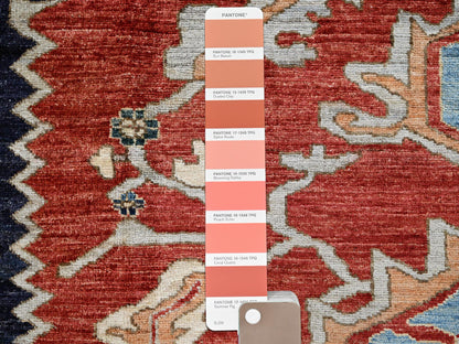 Heriz Oushak hand-knotted wool rug in Red & Midnight Blue, 8'1" x 9'8" — SKU O0903 (view 7)
