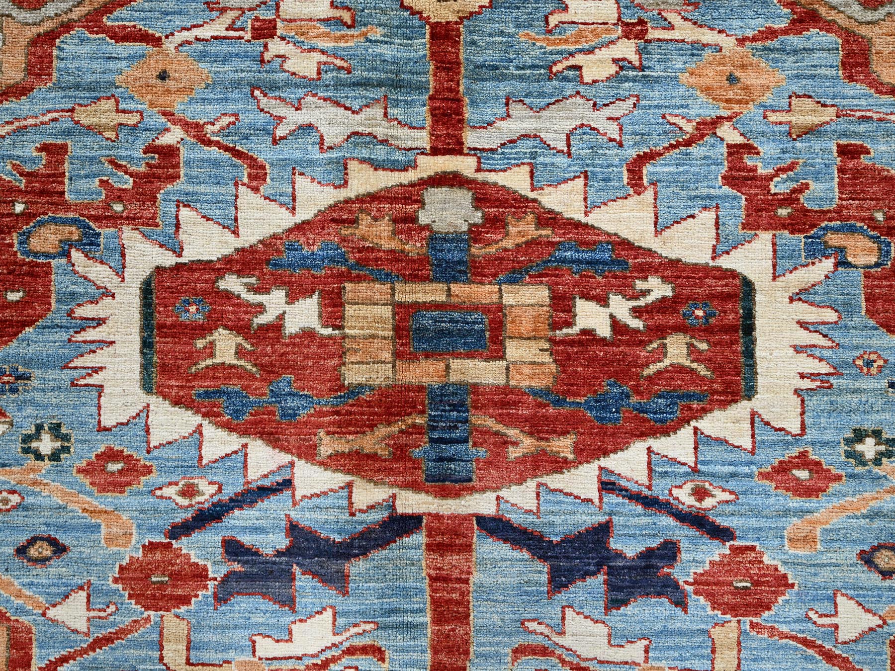 Heriz Oushak hand-knotted wool rug in Red & Midnight Blue, 8'1" x 9'8" — SKU O0903 (view 8)